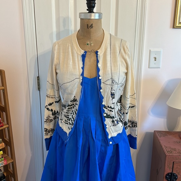 J. Crew Sweaters - J.Crew vintage alpine ski lift scene blue & cream cardigan sweater size M